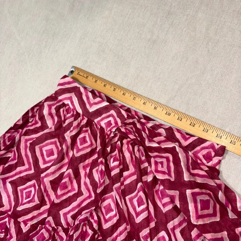 Banjanan Pink Geometric Diamond Tiered Cotton Wrap Midi Skirt Womens Size XS‎